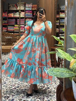 Vastranand - Sea Blue Floral Print Maxi Dress