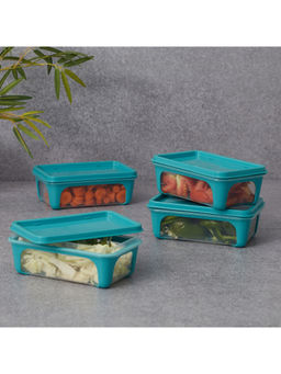 HomeTown - Kitchen Mate Plastic Rectangular Container 425ml Set of 4 in Teal Colour