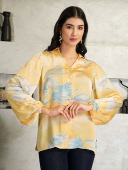 DEBONATELLA - Tye Dye Satin Puff Sleeves Shirt