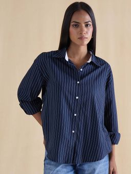 Femmella - Navy Stripe Colorblock Oversized Shirt