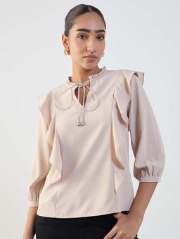 Femmella - Beige Ruffle Detail Top