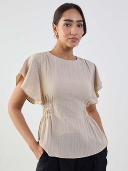 Femmella - Beige Cinched Waist Top