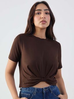 Femmella - Coffee Bamboo Knotted Top