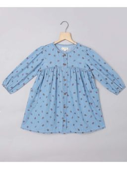 SWEETLIME BY AS - Full Sleeves Strawberry Printed Denim Organic Dress - Lt Blue