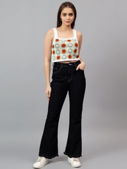 KOTTY - Women's High Rise Solid Cotton Blend Stylish Boot Leg Jeans