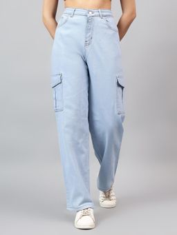 KOTTY - Women's High Rise Solid Cotton Blend Stylish Cargo Jeans