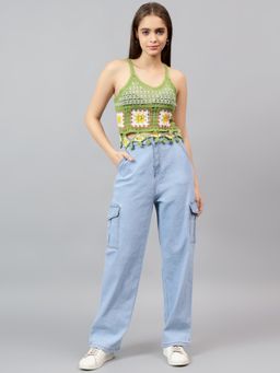 KOTTY - Women's High Rise Solid Cotton Blend Stylish Cargo Jeans