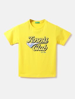 United Colors of Benetton - Cotton Printed Round Neck Boys Yellow T-shirts