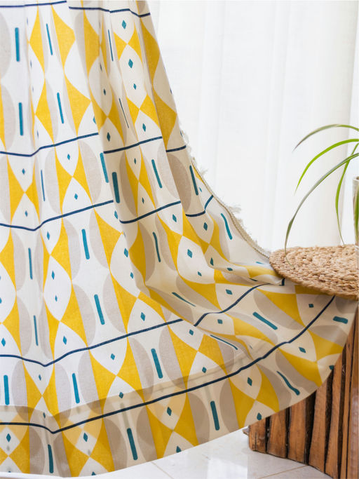 Urban Space Cotton Window Curtains with Eyelets & Tieback 1 Piece Aztec Yellow