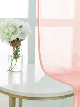 Urban Space - Sheer Curtain for Window with Eyelets & Tieback-Salmon Pink (Set of 2)