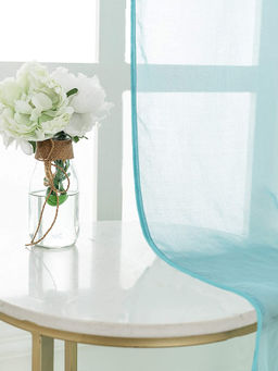 Urban Space - Sheer Curtain for Window with Eyelets & Tieback-Aqua Blue (Set of 2)