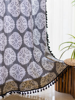 Urban Space - Cotton Window Curtains with Eyelets & Tieback 1 Piece Mandala Grey
