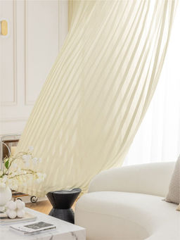 Urban Space - Sheer Curtain for Window with Eyelets & Tieback-Cream Stripes (Set of 2)
