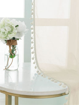 Urban Space - Sheer Curtain for Window Eyelets & Tieback-Buttercream (Set of 2)