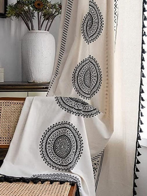 Urban Space Window Curtains with Eyelets & Tieback 1 Piece Trellis Black
