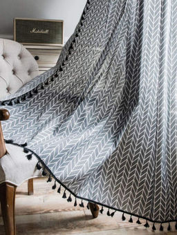 Urban Space - Window Curtains with Eyelets & Tieback 1 Piece Herringbone Grey