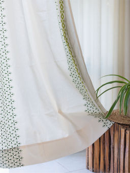 Urban Space - Cotton Window Curtains with Eyelets & Tieback Global Border Green (Set of 2)
