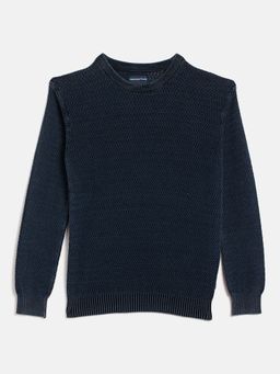 CRIMSOUNE CLUB - Boy Blue Solid Round Neck Sweater