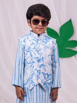 Vastramay - Boy's Blue Nehru Jacket with Kantha Work