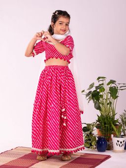 Vastramay - Girl's Cotton Leheriya Printed Lehenga & Choli with Dupatta. (Set of 3)