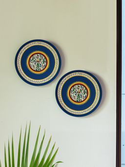 ExclusiveLane - 'The Warli Tales' Hand-painted Terracotta Wall Plates Wall DÃ©cor (Set of 2, Blue)