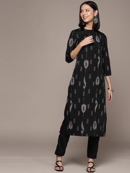 Ziyaa - Womens Black Crepe Straight Kurta and Pant (Set of 2)