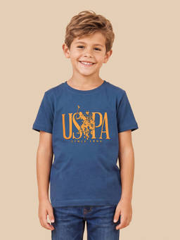 U.S. POLO ASSN. - Blue Cotton Crew Neck Regular Fit Typography Half Sleeves T-Shirt