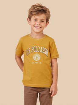 U.S. POLO ASSN. - Mustard Cotton Crew Neck Regular Fit Typography Half Sleeves T-Shirt