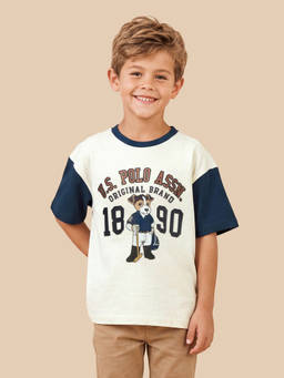 U.S. POLO ASSN. - Off White Cotton Crew Neck Oversized Fit Printed Half Sleeves T-Shirt