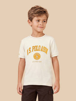 U.S. POLO ASSN. - Off White Cotton Crew Neck Regular Fit Typography Half Sleeves T-Shirt