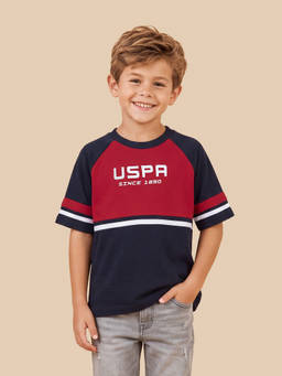 U.S. POLO ASSN. - Navy Blue Cotton Crew Neck Oversized Fit Colorblock Half Sleeves T-Shirt