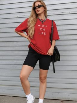 RIGO - Women Printed Cotton Drop Shoulder Oversized T-shirt