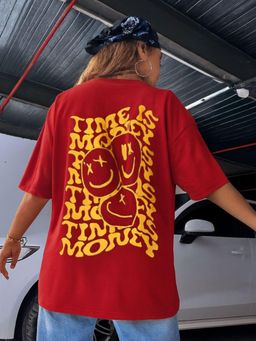 RIGO - Women Printed Cotton Drop Shoulder Oversized T-shirt