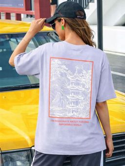 RIGO - Women Printed Cotton Drop Shoulder Oversized T-shirt