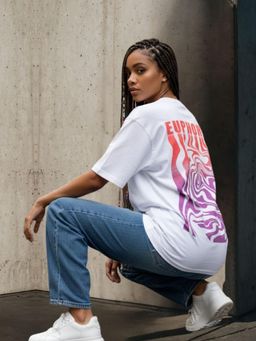 RIGO - Women Printed Cotton Drop Shoulder Oversized T-shirt