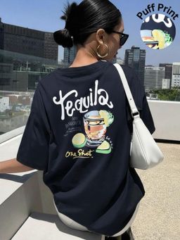 RIGO - Women Printed Cotton Drop Shoulder Oversized T-shirt