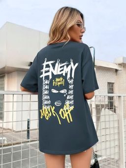 RIGO - Women Printed Cotton Drop Shoulder Oversized T-shirt
