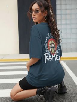 RIGO - Women Printed Cotton Drop Shoulder Oversized T-shirt