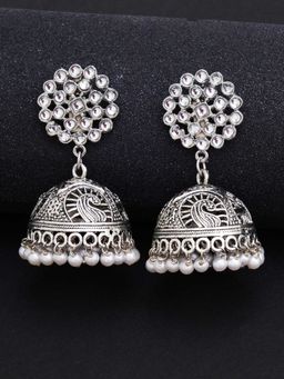 Karatcart - Oxidised Silver Handcrafted Pearl and Kundan Studded Jhumki Earrings