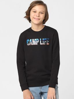 Jack & Jones Junior - Boys Black Typographic Print Sweatshirt