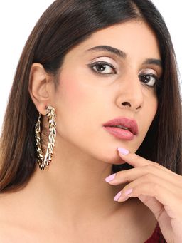 Yellow Chimes - Silver Dual -toned Western Style Link Chain Circular Big Hoop Earrings