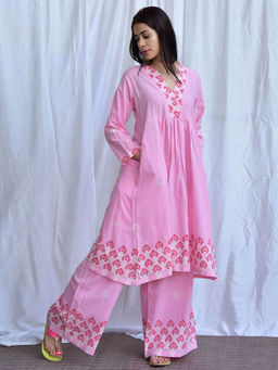 Chidiyaa - Smell Of Rain Mausam-e-bahar Hand Block Printed Cotton Kurta (Set of 2)