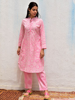 Chidiyaa - Smell Of Rain Nazneen Hand Block Printed Cotton Kurta (Set of 2)