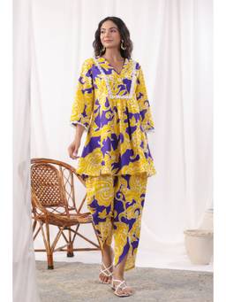 EverBloom - Women Yellow Cotton Printed Co-Ord (Set of 2)