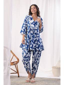 EverBloom - Women Blue Cotton Printed Co-Ord (Set of 2)