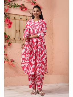 EverBloom - Women Pink Cotton Printed Kurta with Pant (Set of 2)