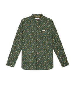 U.S. POLO ASSN. - Boys Dark Green Mandarin Collar Printed Shirt