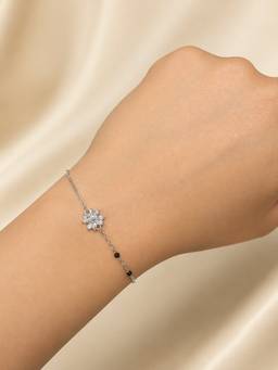 RUHA JEWELS - Heart Bloom Silver Mangalsutra Adjustable Bracelet