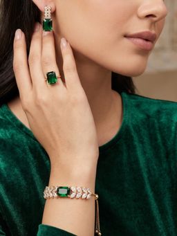 NUI - Gold Plated Green Adjustable Jewellery Set for Women and Girls