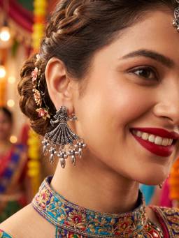 NUI - Oxidised Silver Plated Drop Earrings for Women
